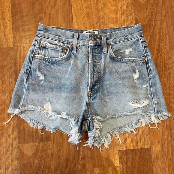 AGOLDE Parker Vintage Cut Off Short in Swapmeet Size 23‎ Blue Distressed Cute - Picture 6 of 16